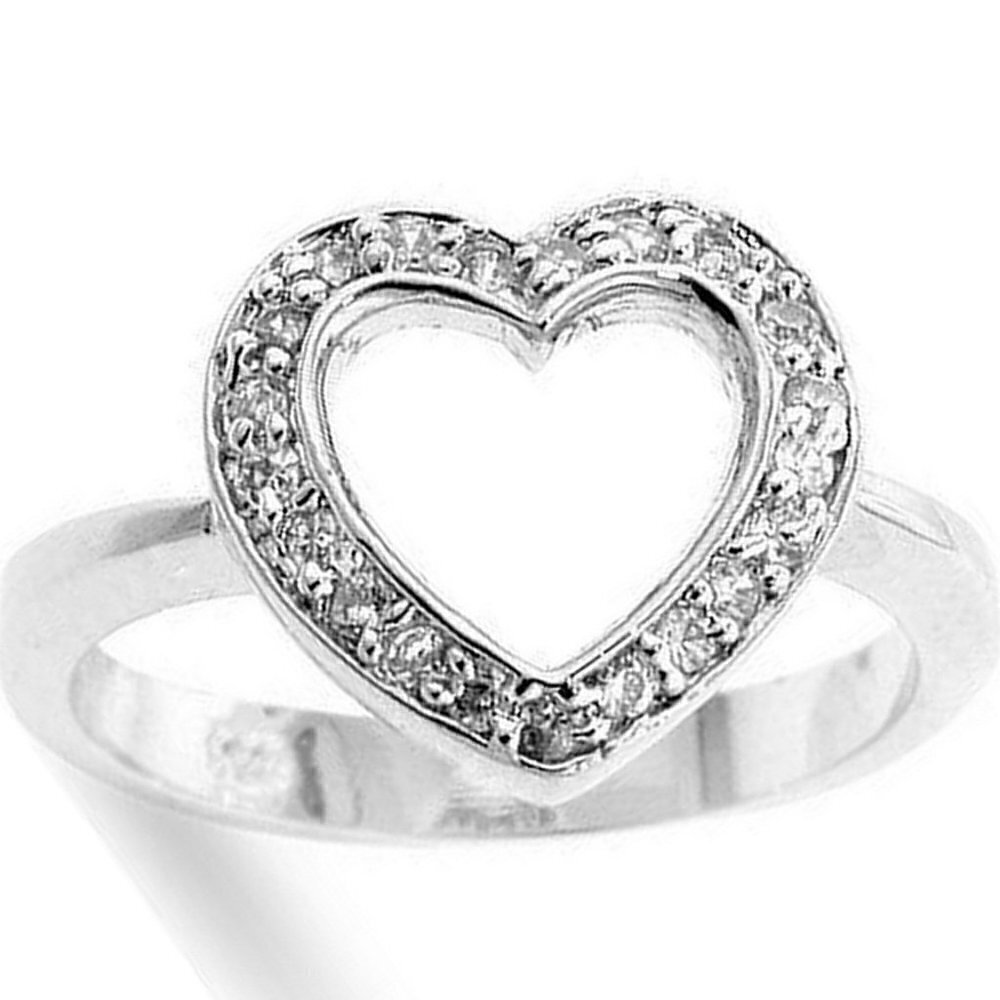 Women Girls Cubic Zirconia Sterling Silver CZ Open Heart Love Dainty Ring 6.5